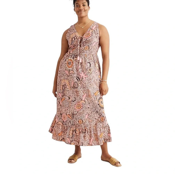 Madewell Dresses & Skirts - Madewell Lace-Up Ruffle-Hem Midi Dress in Bali Blooms